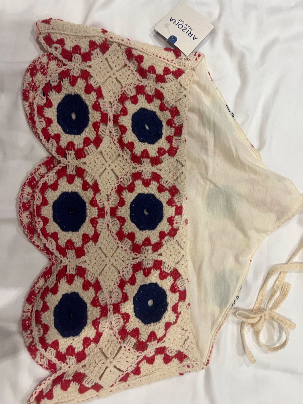 Arizona Jean Company Crochet Halter Crop Top in Cream, Navy, Red - Picture 4 of 6